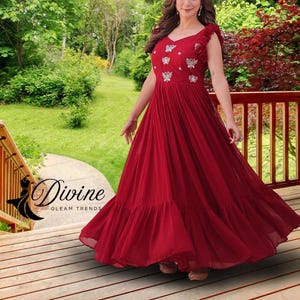 Maroon  Readymade USA Anarkali Gown Pakistani Dress Indian Outfit Maxi Dress Long Flared Kurti Partywear Suits Festive Wear Women Clothing