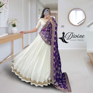 White Rayon Chaniya Choli: Zari & Lace Navratri Garba Dress