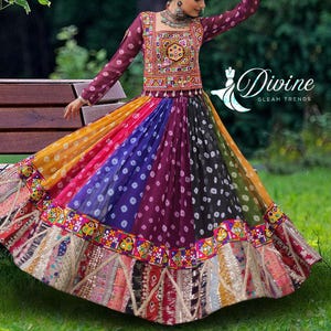 Kutchi Gamthi Lehenga Choli: Georgette Navratri Garba Dress