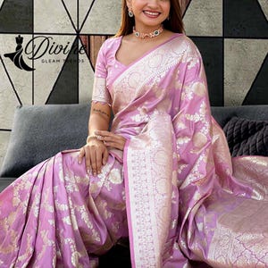 Designer Soft Banarasi silk saree with zari weaving design all over the saree kanchipattu Indian Saree with blouse ReadyMade Saree FOR WOMEN