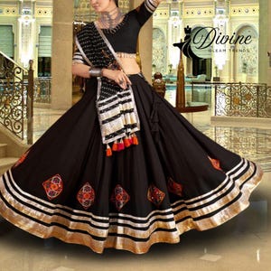 Embroidered Black Lehenga Choli: Viscose Rayon Garba Dress