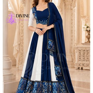navy blue garba dress Blue Garba Dupatta