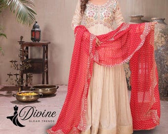 Abito Anarkali in georgette ricamato, completo festivo indiano, abito da sposa Salwar Suit con dupatta, abito etnico lungo e fluente, abbigliamento da festa per donna