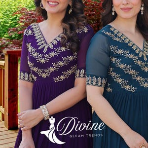 Designer Anarkali Gown Floral Dupatta Flared Gown Indian Wedding Dress Silk Gown Indian Dress Pakistani Gown Full Stitched Long Gown
