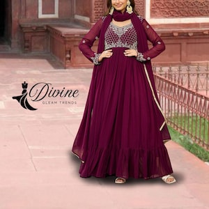 Designer Anarkali Gown: Georgette Indian Wedding Dress with Dupatta