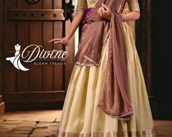 kerala kasavu Half Saree Pattu  Silk Lehenga Choli: Indian Designer Langa Daavani