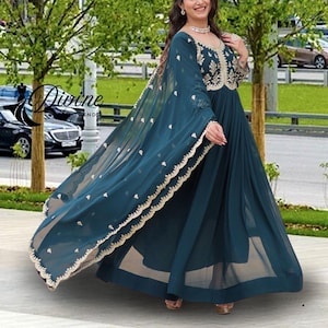 Designer Anarkali Gown Sequins-Multi & Zari Embroidered Work Gown indian Wedding Dress Indian Dress Pakistani Gown Full Stitched Long Gown