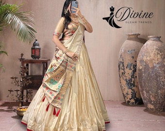 Paithani Zari Weaving Work  Lehenga choli:South Indian Half Saree Duppatta, Pattu Pavadai