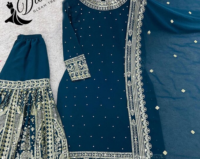 Rangreza Handwork 3 Piece Gharara Shirt | Ar-63-17 main image 1