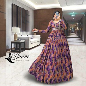PURPLE Designer Floral Long Anarkali  Gown Indian Pakistani Wedding Dress Georgette Gown Indian Dress Pakistani Full Stitched Gown FOR Women