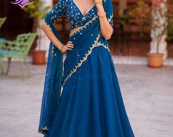 Peacock Blue Lehenga Choli Für Frauen Designer Gestickte Hochzeit Party Wear Outfit