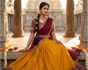 Black Half Saree Lehenga Traditional Indian Langa Voni Wedding Outfit,South Indian LENGHA