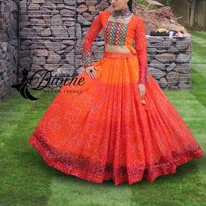 Bandhani Print Anarkali Lehenga: Kutchi Gamthi Patchwork, Garba Navratri Dress (M-XL)