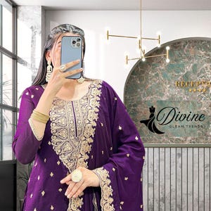 Embroidered Silk Salwar Kameez: Indian Kurta Pant Set with Dupatta