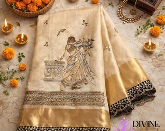Tussar Silk Saree Zari Embroidery Jacquard Border Traditional Indian Wedding Saree Festive Wear Women Designer Ethnic Outfit