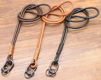 Badge Holder,Long Leather Lanyard,Round Leather Rope With Keyring,ID Keychain Necklace,For Him Or He