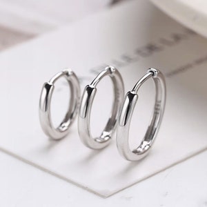 925 Sterling Silver Hoops Earring, 1.6mm Plain Silver Huggie Earrings, Mens Hoop Earring, Earrings For Him and Her