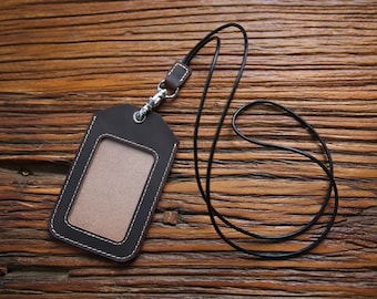 Porte-cartes de travail en cuir,Porte-badge en cuir avec cordon,Lanière en cuir avec porte-carte d'identité,Lanière de porte-carte d'identité,Porte-badge d'identité vertical,