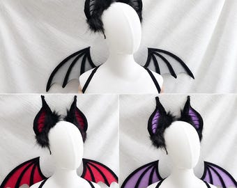 Furry Bat Ears, Black Demon Ears, Handmade Faux Fur Cosplay Accessory, Gothic Halloween Costume, Fantasy Animal Ears