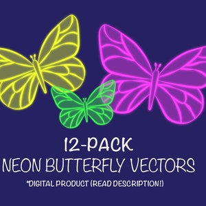 12-Pack Neon Butterfly Vector Graphics