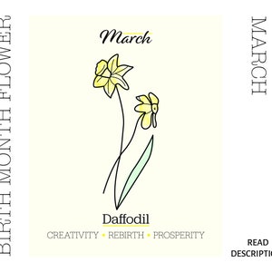 March Birth Month Watercolor Flower Digital Art Printable