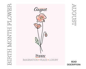 August Birth Month Watercolor Flower Digital Art Printable