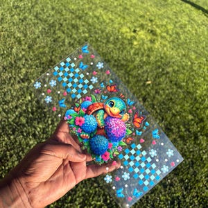 Blue Turtle UV DTF-bekerstickers - waterdichte 16oz glazen blikstickers -