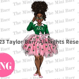 Pink and Green Tutu Png , Afro Messy Bun PNG , Pink and Green Sorority Design , sorority art png