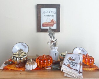 Dollhouse Miniature Thanksgiving Fall Tea Towel , Give Thanks ,  Miniature Fall Decor , 1:12 Scale