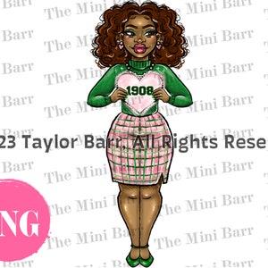 Pink and Green HBCU Valentine’s Day Png , Afro Messy Bun PNG , Pink and Green Sorority Design , sorority art png
