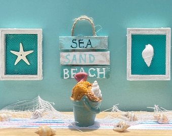 Dollhouse Framed Beach Decorations , 1:12 Scale Beach Decorations  ,  Summer Miniatures , Dollhouse Beach Decorations