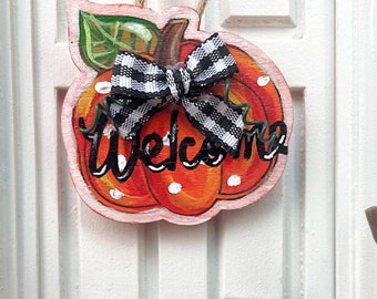 Dollhouse Miniature Fall Door Welcome Sign, Hand-painted Pumpkin Sign, 1:12 Scale - Dollhouse Decor