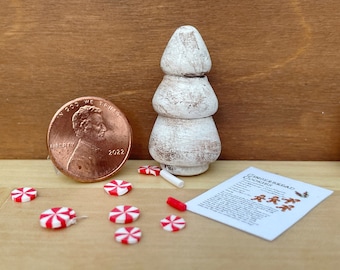 Dollhouse Christmas Tree, Rustic White Wooden Miniature, 1:12 Scale