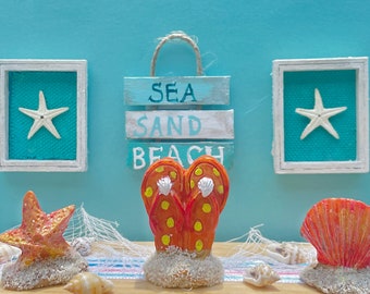 Dollhouse Sandy Beach Decoration , 1:12 Scale Beach Decorations  ,  Summer Miniatures , Dollhouse Beach Decorations