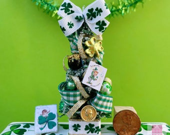 Dollhouse St. Patrick’s Day Miniature Tree  , Dollhouse St. Patrick’s Day Decorations ,