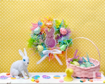 Dollhouse Easter Peep Wreath , 1:12 Scale Easter, Easter Miniatures , Dollhouse Easter Decorations