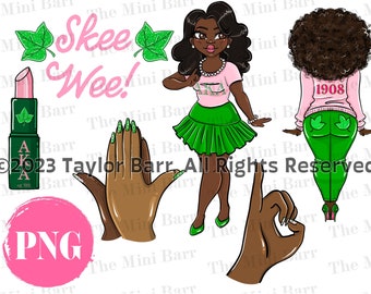 Pink and Green Sorority PNG Bundle, Hand Drawn Clipart (Digital File)