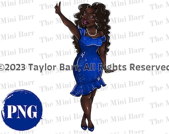 Zeta Phi Beta Sorority Woman PNG, Blue and White Design (Digital File)