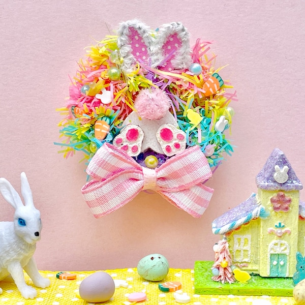 Dollhouse Bunny Tail Wreath , 1:12 Scale Easter, Easter Miniatures , Dollhouse Easter Decorations