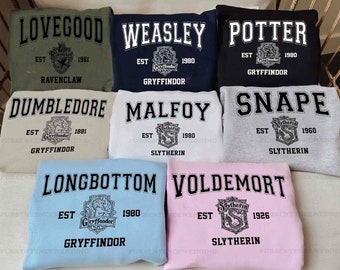 HP inspired HP character name sweatshirt Wizard House Wizard School HP Custom Shirt Gift Family Vacation Magic Inspired Hoodie