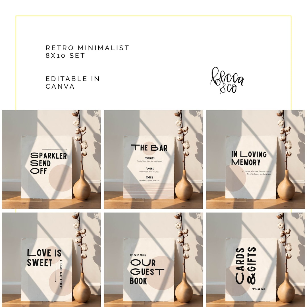 Retro Minimalist Wedding Signage Template, 8x10, Canva Template