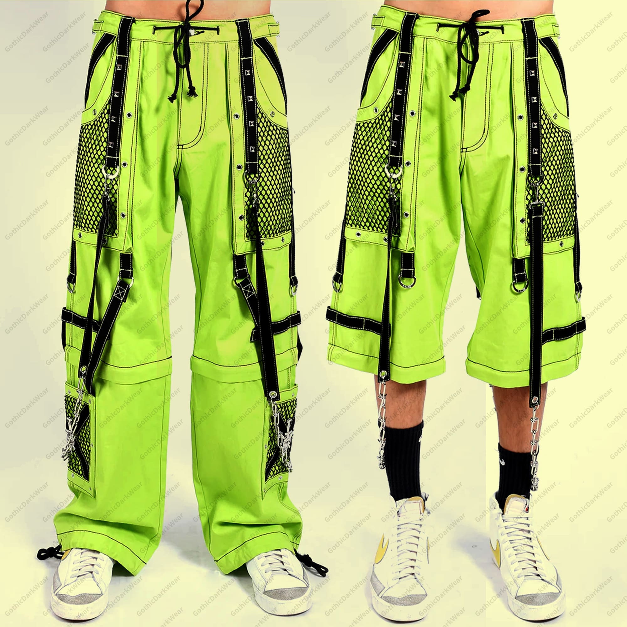 Y2K Unisex Neon Bold Lime Green Shell Cargo Pants Waist Size 27 in XS -   Canada