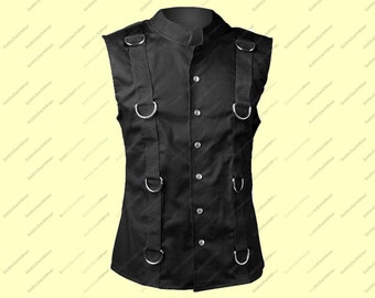 Gothic Ring Vest Black Denim by Aderlass Seampunk Waistcoat Gothic Clothing