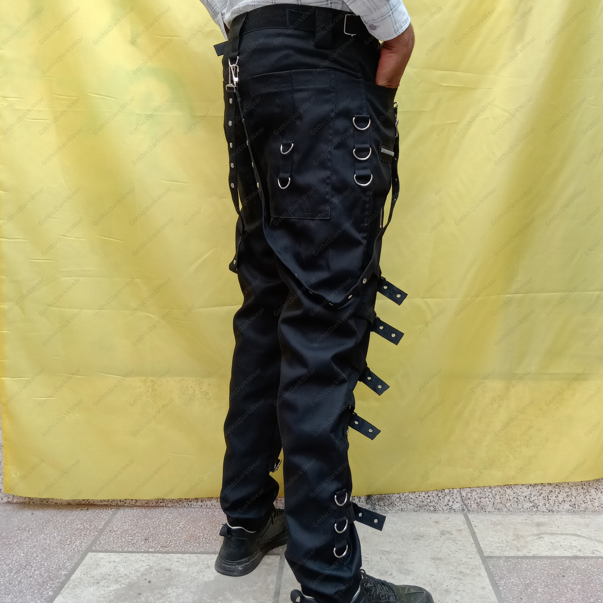 Handmade Men Gothic Pant Bondage Buckles Chains Straps Pant Trousers Goth  Punk Cyber Pants 