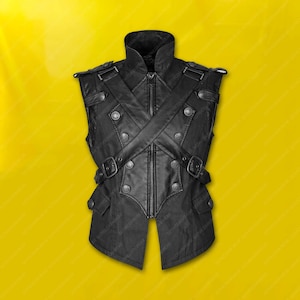 Handmade Men Gothic Vest Military Waistcoat Army Vest Gothic Steampunk Vest Black Leather Dieselpunk Vest X Style Vest