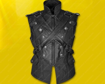 Handgemachte Männer Gothic Weste Militär Weste Armee Weste Gothic Steampunk Weste Schwarz Leder Dieselpunk Weste X Style Weste