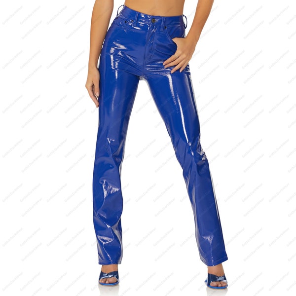 Damenhose, PVC-Vinylhose, Heston, gerades Bein, schmale Hose, Damen-Regenhose