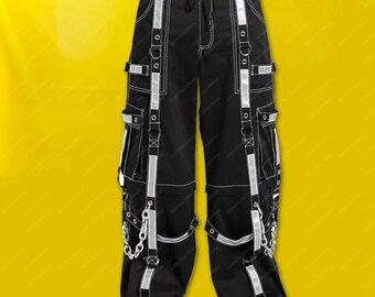 Gothic Bondage Reflective Men Pant Alternative Punk Rock Emo Trouser Pant Shorts