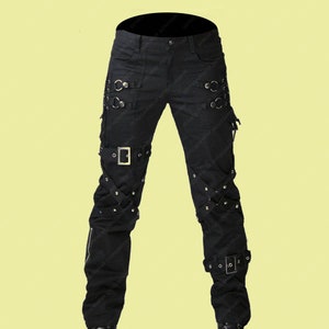 Men Gothic Trouser Black Chrome Trousers Punk Rock Studs Metal And Chain Trouser Pant Modern Style Goth Pants