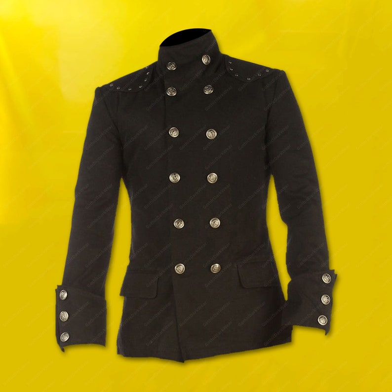 Manteau militaire haut trench élégant manteau gothique homme manteau militaire noir homme manteau en coton noir steampunk, manteau punk image 1